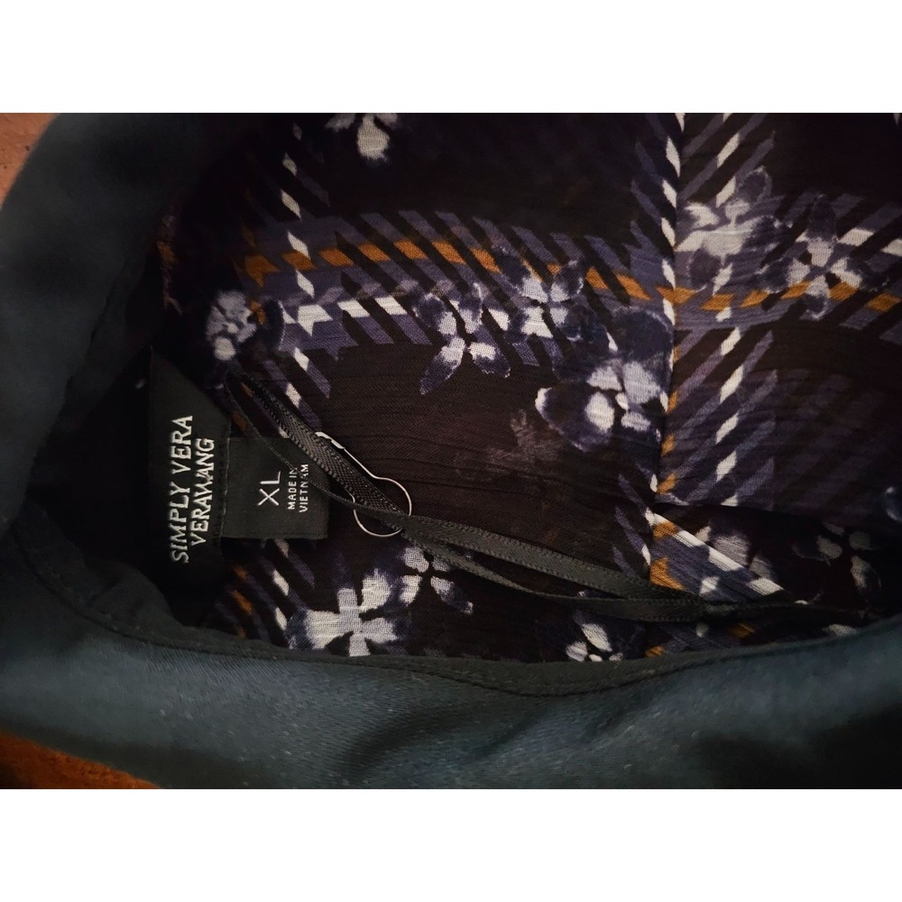 Simply Vera 90s dress size xl floral sleeveless collared sheer hilow plaid black - Picture 5 of 12
